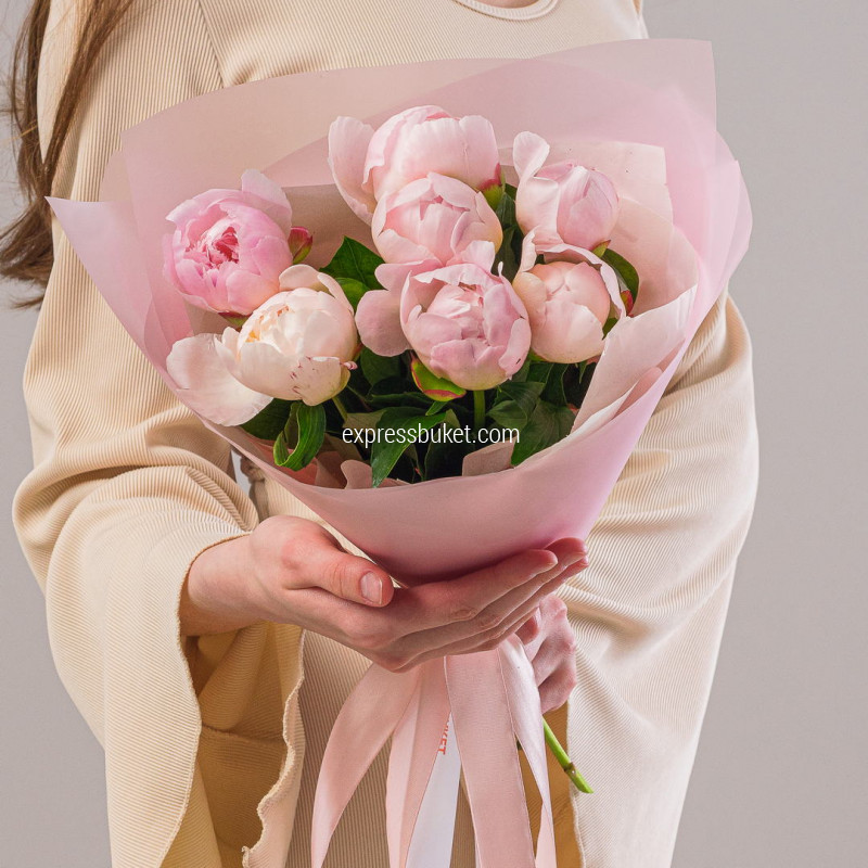 Розовые пионы 7 шт