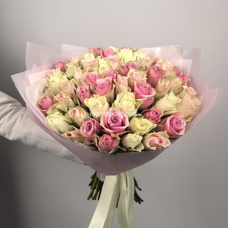 Букет 51 роза 35см нежный, ВАУ-ЦЕНА!