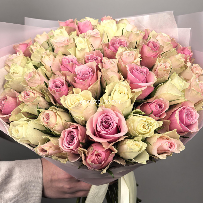 Букет 51 роза 35см нежный, ВАУ-ЦЕНА!