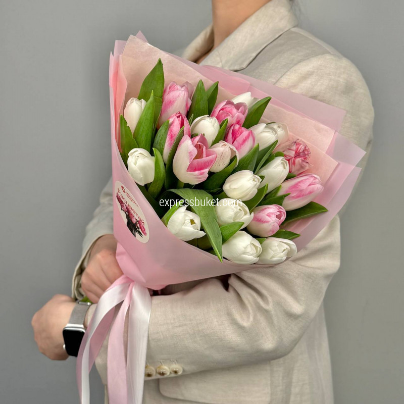 Микс розовых тюльпанов, 21 шт